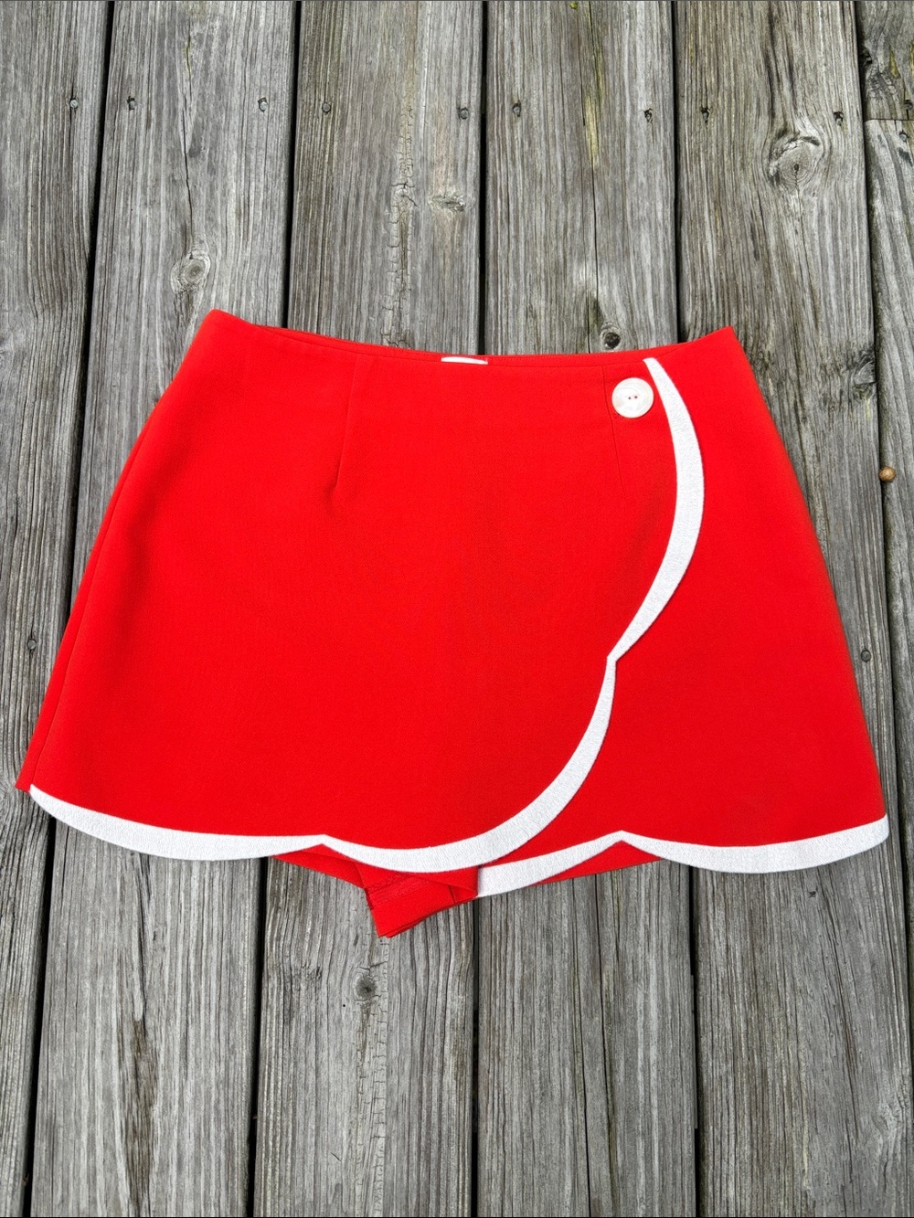 Anthropologie Maeve Vibrant Orange Scallop Trim Wrap Mini Skort Mod Golf Size 8